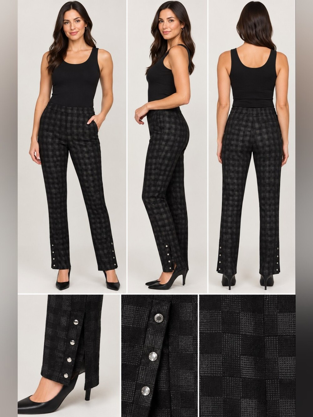 Nygard LUXE Black Plaid Ankle Pants β Size Large